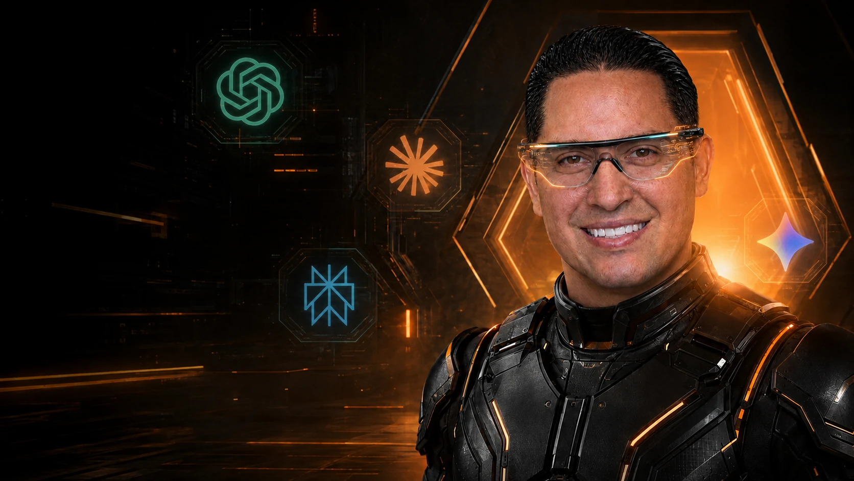 Fernando Silva in a futuristic applied artificial intelligence environment